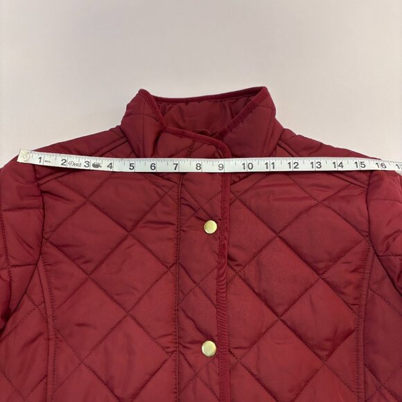 J Crew Quilted Field Jacket Women's Burgundy Maroon Red Size Medium Brass snaps - Picture 5 of 8